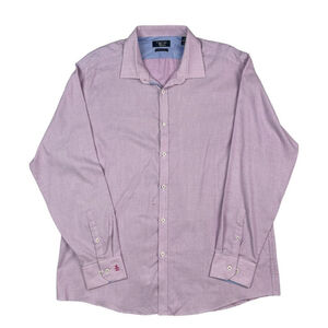 Original Penguin Dress Shirt Men 17 Pink Geo Print Heritage Slim Fit Button Down